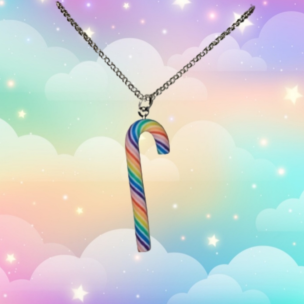 Pastel Candy Cane Chain Necklace, Holiday Necklace, Christmas Necklace